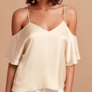 Aritzia Wilfred Draveil Cream Satin Cold Shoulder Blouse Size Large (L)